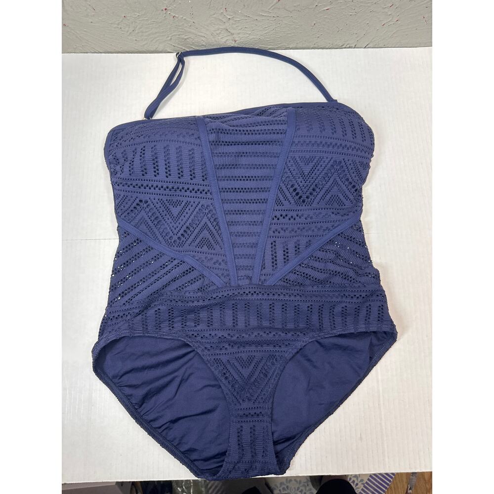 Anne Cole Blue Eyelet One Piece Swimsuit Strapless Halter Womens Size 10‎